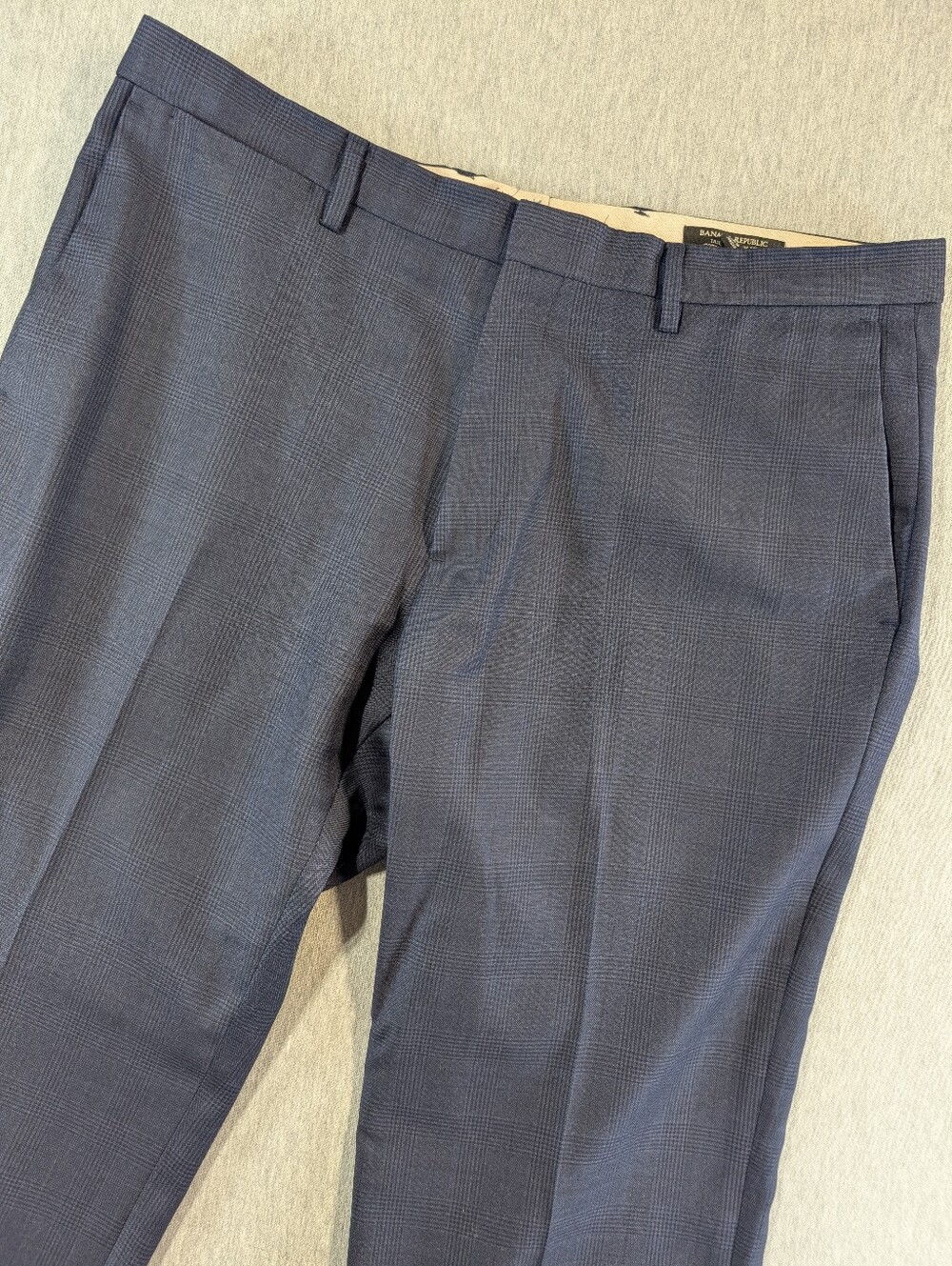 Banana Republic Glen Plaid Dress Pants Men's 35 x 30 Tailored Slim Fit Blue Wool
